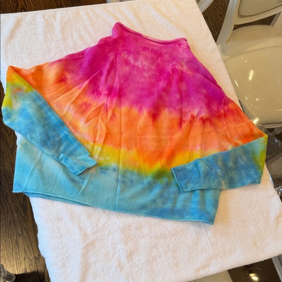 NWT LOVE TANJANE Rainbow Hand Tie-Dye CASHMERE Sweater - Pink Orange Yellow Blue - Picture 5 of 6